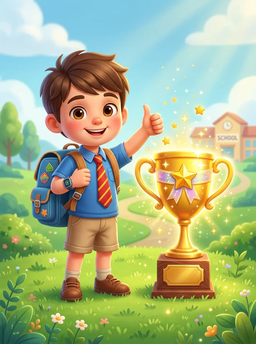 Afirin Student Mascot with Trophy